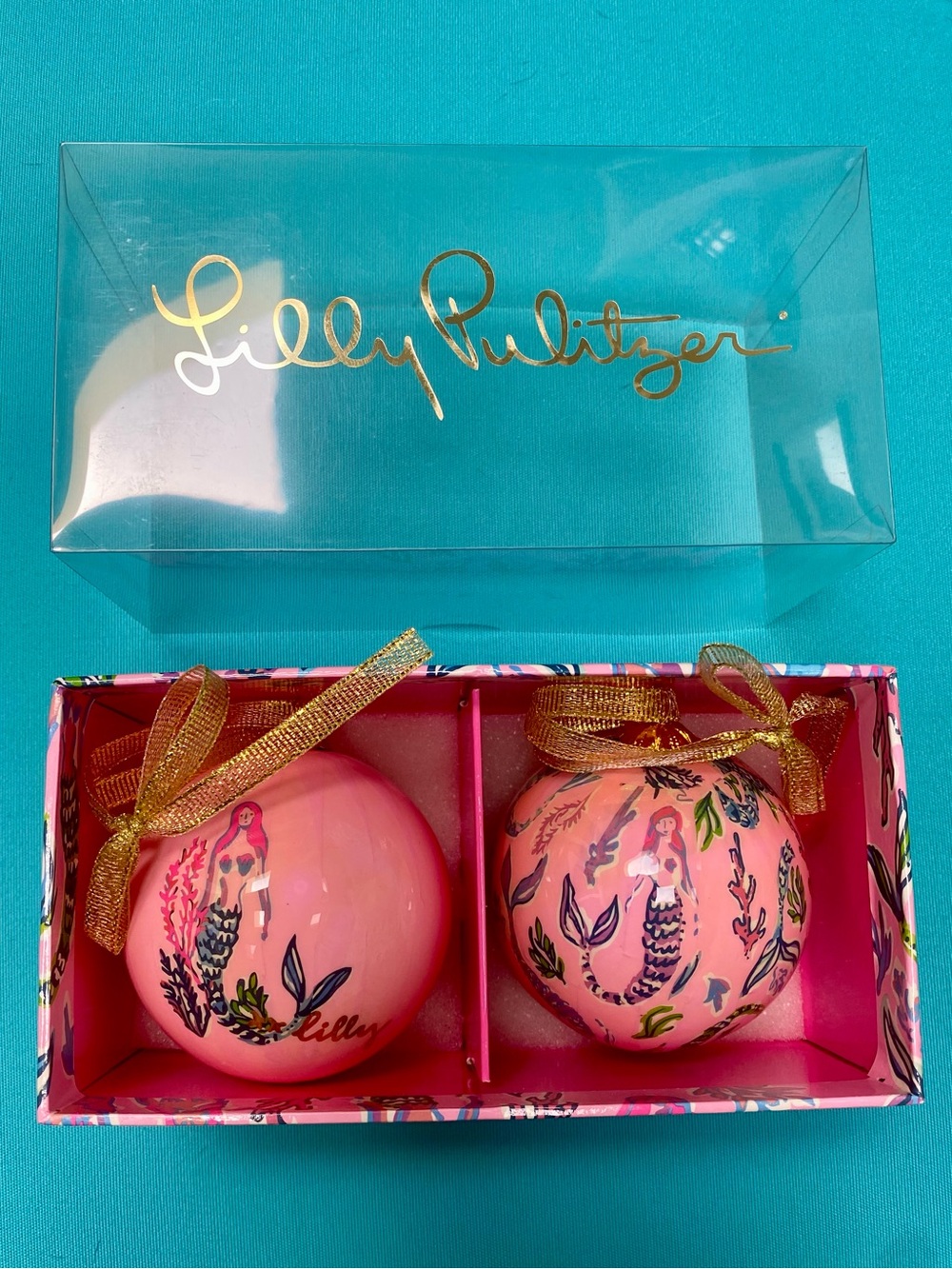 Lilly Pulitzer Pink Mermaid Ornament Duo